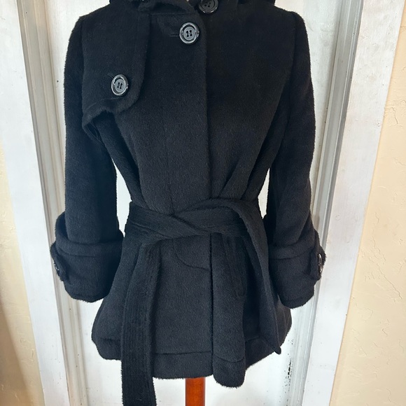 Christiane Celle Italian Wool Coat Silk Lining Hooded Robe Luxury Bell Sleeve 6 - Picture 2 of 10